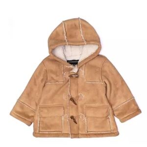 Rothschild Faux Suede Coat Toddler Boys 12M Tan Hooded Toggle Sherpa Lined